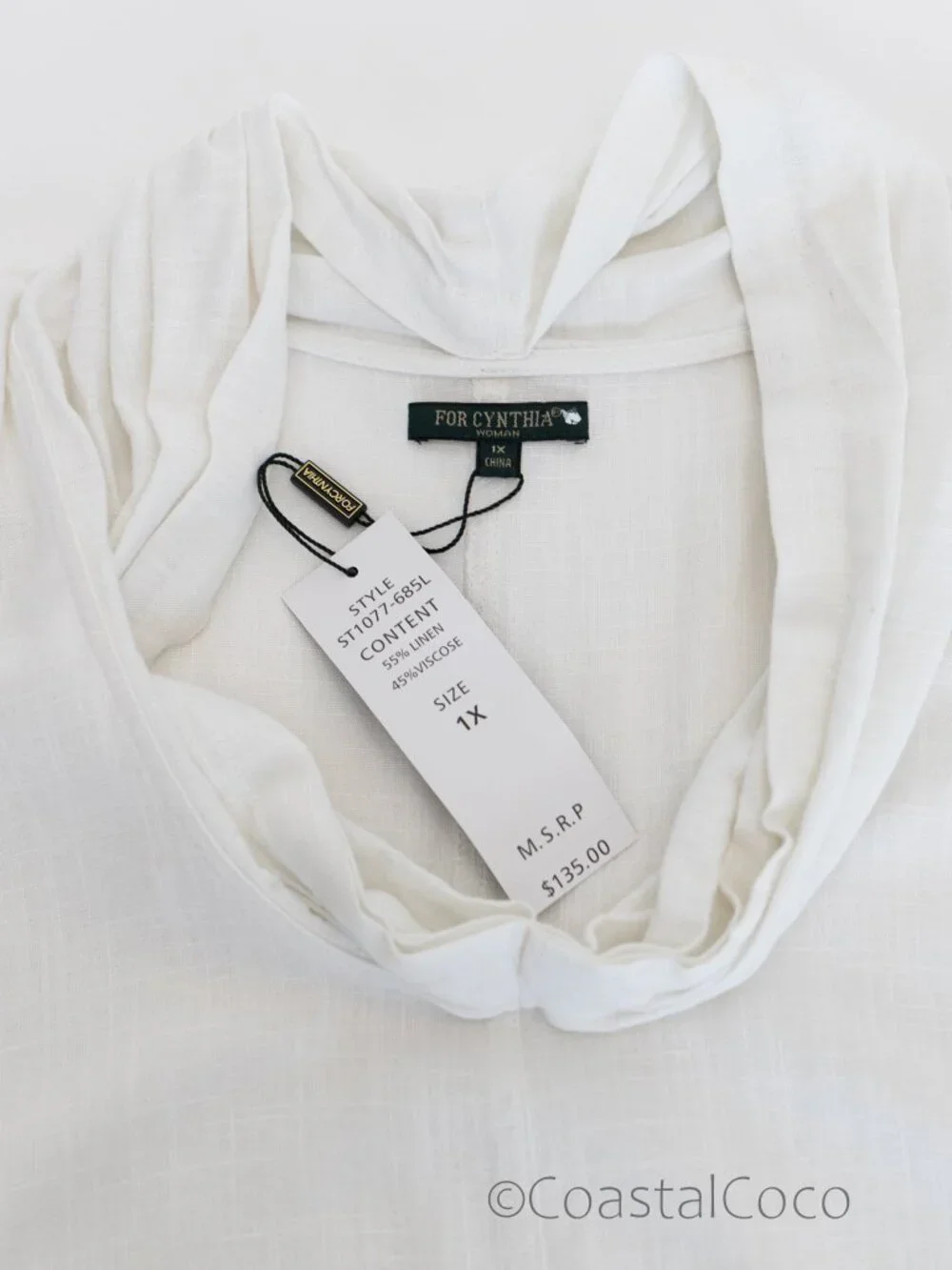 For Cynthia Dress 1X White Linen Blend Cowl Neck HiLow Resortwear Coastal Cruise - Picture 4 of 9